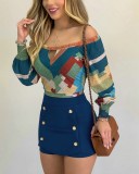 Fall Colorful Off Shoulder Tight Shirt with Sleeves