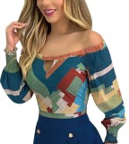 Fall Colorful Off Shoulder Tight Shirt with Sleeves