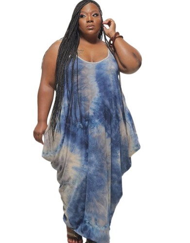 Plus Size Summer Tie Dye Strap Loser Overall