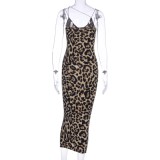Leopard Print Elegant Strap Midi Dress