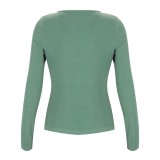 Fall V Neck Knitted Basic Top with Full Sleeves