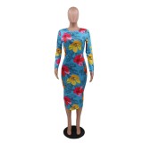 African Floral Long Sleeve Midi Dress