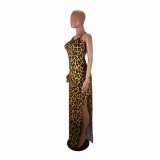 Sexy Leopard Print Halter Long Gown