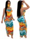 Sexy Tie Dye Halter Long Curvy Dress with Face Cover
