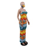 Sexy Tie Dye Halter Long Curvy Dress with Face Cover