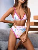Two Piece Colorful High Waist Strap Swimwear