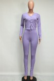 Autumn Purple Two Piece Knitted Pants Set