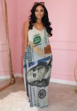 Summer Dollar Print Strap Long Dress