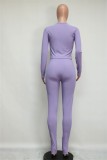 Autumn Purple Two Piece Knitted Pants Set