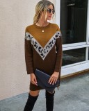 Autumn Contrast Round Neck Pullover Sweater Dress