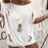 Summer White Fruit Print Loose Shirt