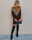 Autumn Contrast Round Neck Pullover Sweater Dress