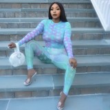 Long Sleeve Print Sexy Bodycon Jumpsuit