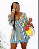 African Colorful Striped Wrapped Rompers