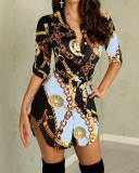 Chains Print Slit Blouse Dress with Sleeves