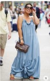 Summer Blue Ruffle Strap Long Dress