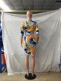 Long Sleeve Print Retro African Midi Dress