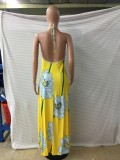 Summer Yellow Floral Halter Long Dress