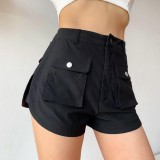 Casual Black High Waist Pocket Shorts