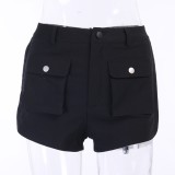 Casual Black High Waist Pocket Shorts
