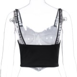 White and Black Butterfly Vintage Strap Crop Top