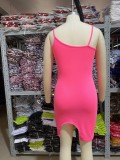 Sexy Plain Knitted Strap Slit Mini Dress