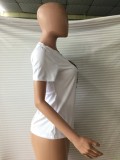 Rose Sequins White O Neck Summer Shirt