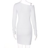Long Sleeve Plain Knitted Mini Dress