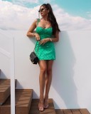 Sexy Green Print Strap Mini Club Dress