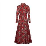Fall Floral Collar Long Maxi Dress