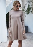 Autumn Plain A-Line Pocket Shirt Dress