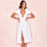 Summer Floral White Ruffles Wrapped Dress