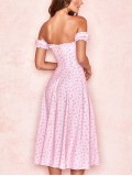 Floral Pink Summer High Waist Long Dress
