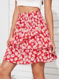 Summer High Waist Floral Short Ruffle Skirt