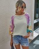 Autumn Tie Dye O Neck Shirt with Pop Sleeves