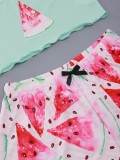 Women Summer Print Two Piece Shorts Pajama Set