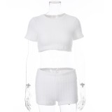Summer White Plush Two Piece Shorts Pajama Set