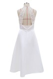 White Sleeveless Vintage Long Skater Dress