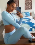 Solid Color Fitness Crop Top and High Waist Legging Set