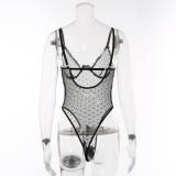 Sexy Black Dot See Through Strap Bodysuit Lingerie