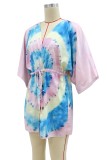 Tie Dye V-Neck Rompers with Bat Sleeves