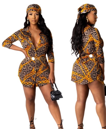 Print African Blouse Dress with Head Scarf