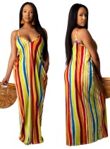 Maxi abito lungo con stampa a strisce africane