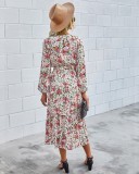 Western Long Sleeve Wrapped Floral Long Dress