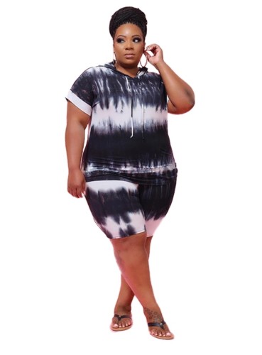 Plus Size Tie Dye Hoodie Shirt with Matching Shorts