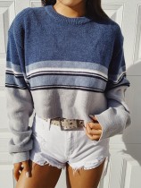 Contrast O Neck Short Sweater