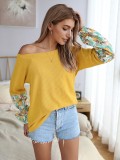 Autumn Patchwork O Neck Shirt with Floral Sleeves