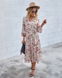 Western Long Sleeve Wrapped Floral Long Dress
