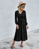 Western Long Sleeve Wrapped Solid Long Dress