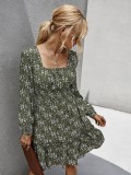 Casual Square Floral Dress with Full Sleeves